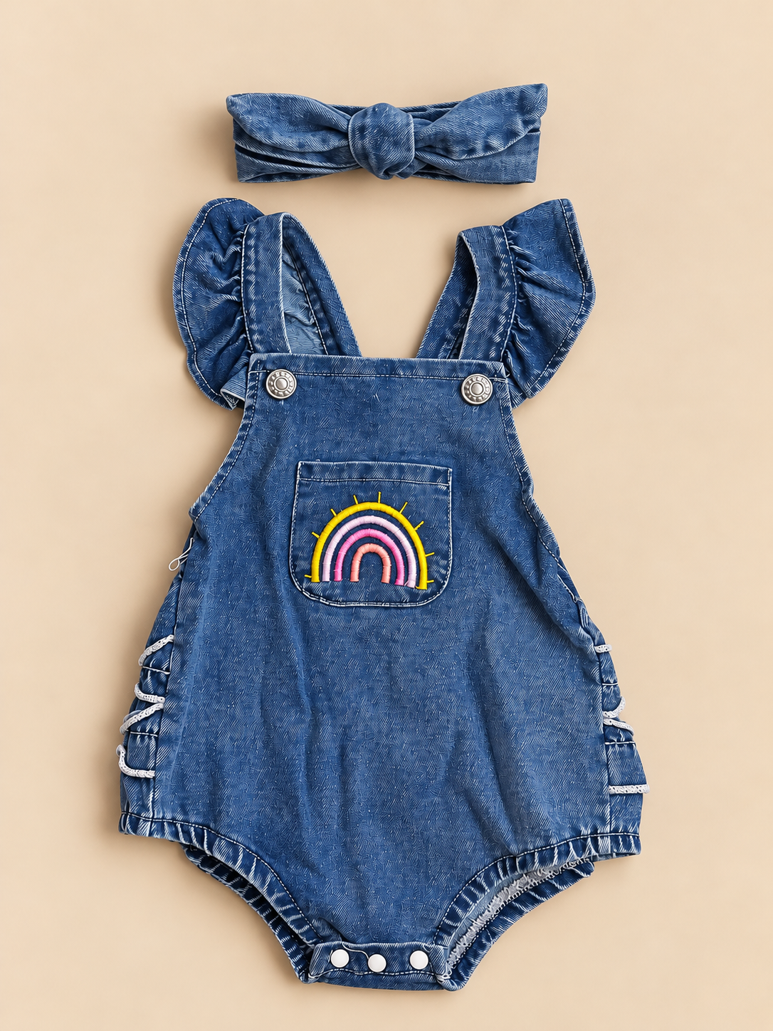 Raimbow denim romper 🌈