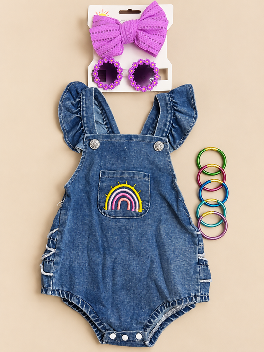 Raimbow denim romper 🌈
